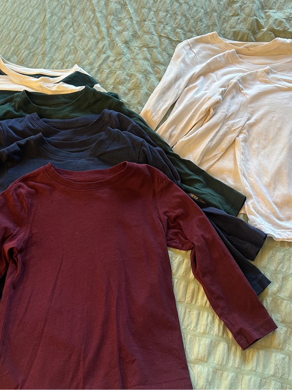H&M Kids Long-Sleeve Crewneck Shirts - Burgundy, Navy, Forest Green, White